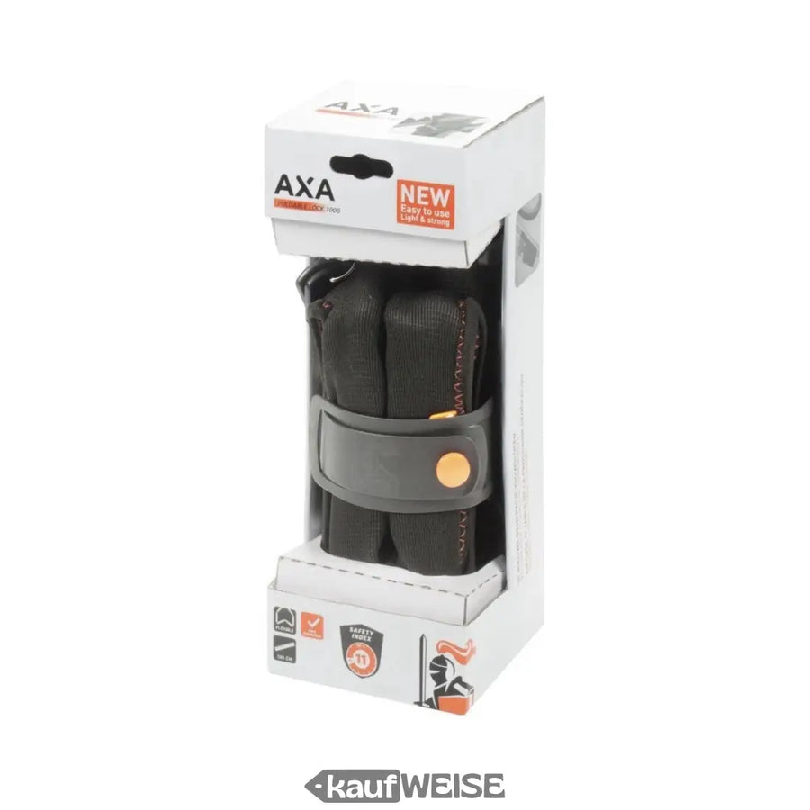 Schwarzes faltbares Fahrradschloss in Retail-Box für AXA Faltschloss Foldable 1000