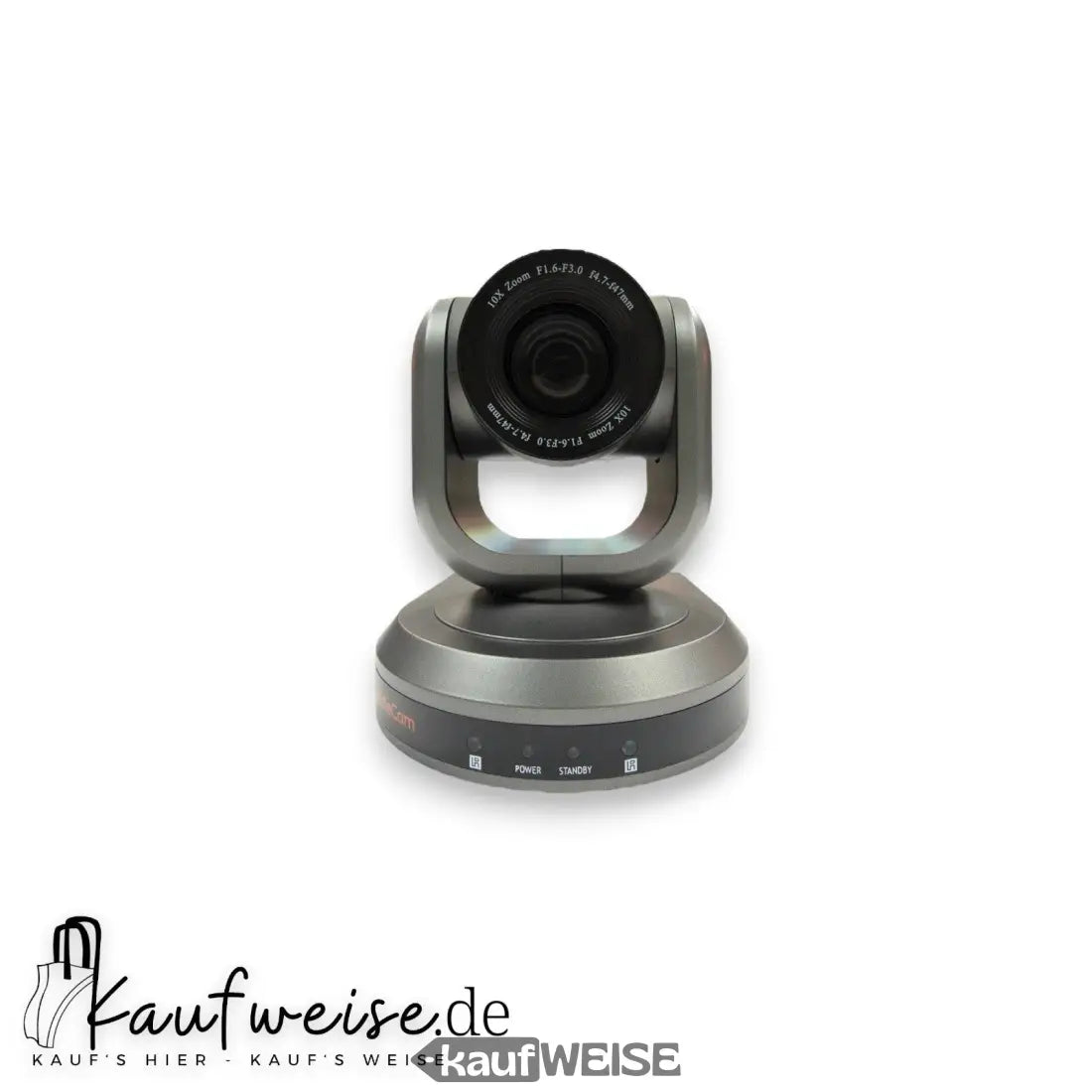 Graue PTZ Konferenzkamera mit schwarzem Objektiv und runder Basis für HuddleCamHD HC10X-GY-G3