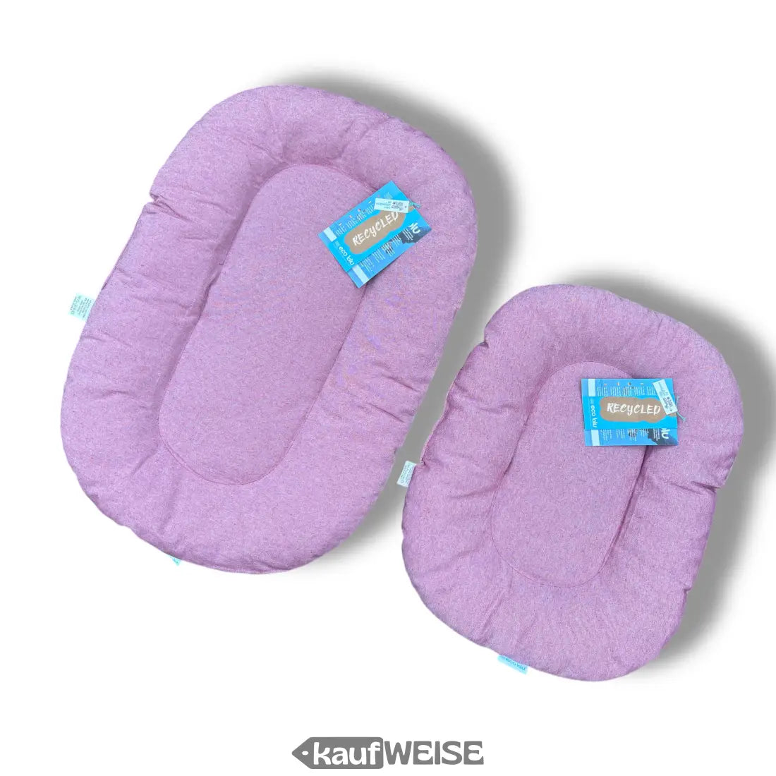 Zwei lavendelfarbene Baby-Nest-Kissen im Tierkissen Rosa-Grau Hundebett