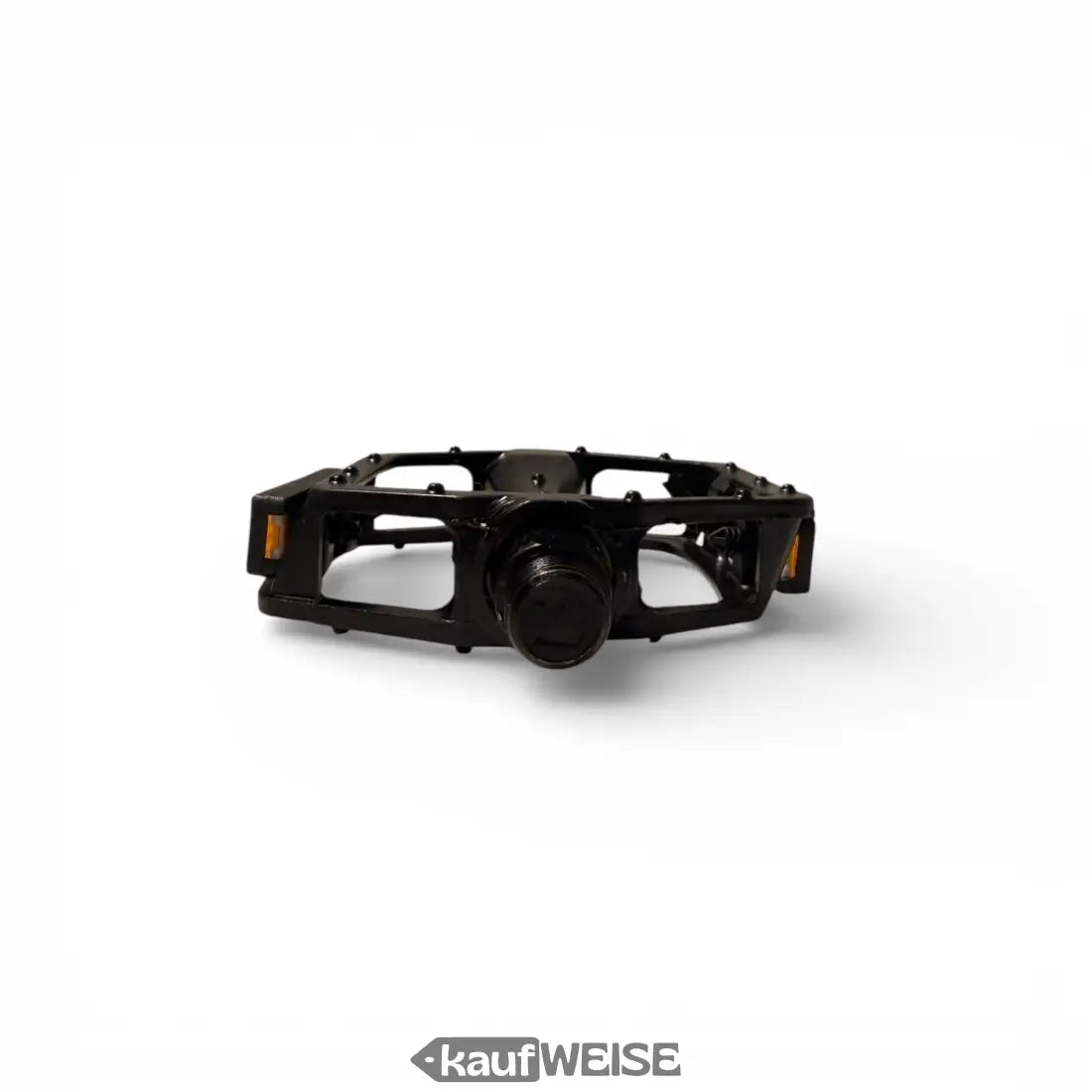 Schwarzes Metall Plattform-Pedal Set mit Mattfinish, orangenen Reflektoren und Anti-Rutsch Pins