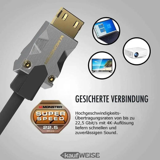 Kabel Monster M1000 Ultra HD HDMI (3 m) | 4K HDR10 | Vysokorychlostní 18 Gb/s | Konektor V-Grip™