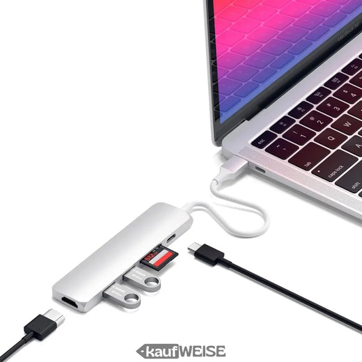 Satechi V2 Slim USB-C víceportový adaptér | 4K 60Hz HDMI & 60W PD | Stříbro
